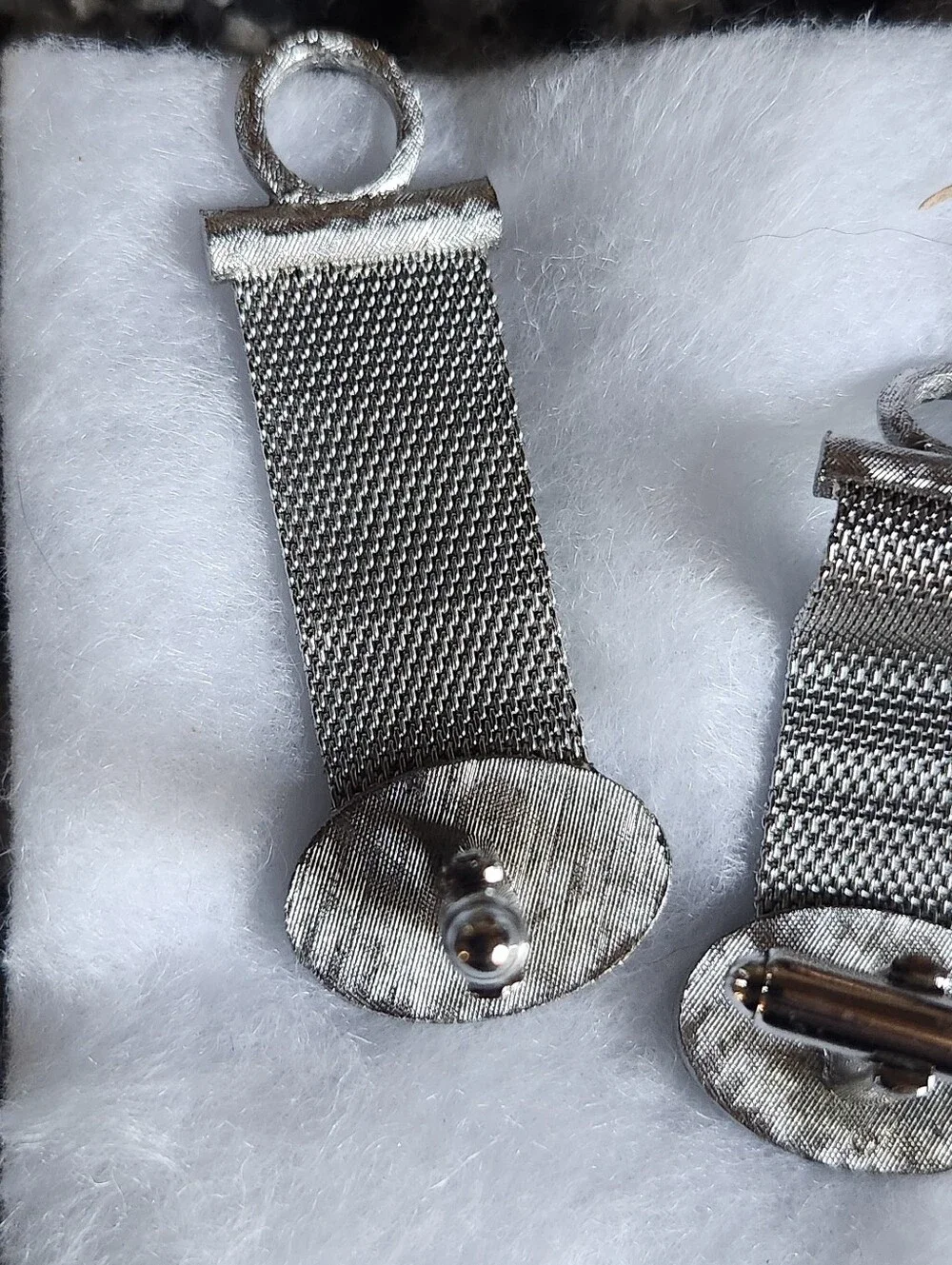 Vtg DANTE Silver Tone Mesh Cufflinks with Black Oval Inlay
